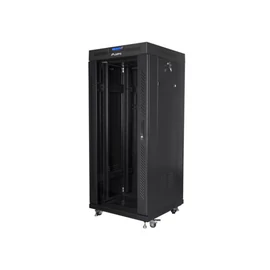 Lanberg FF01-6627-12BL 19 27U SZÉL:600mm MÉLY:600mm MAG:1431mm lapraszerelt LCD üvegajtós fekete álló rack szekrény