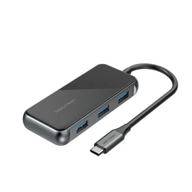 Vention USB-C -> HDMI/USB3.0*3/PD (0,15m Szürke Aluminum Ötvözet), Dokkoló