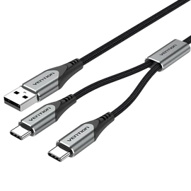 Vention USB-A/M -> 2*USB-C/M, 1m, (3A,60W), kábel