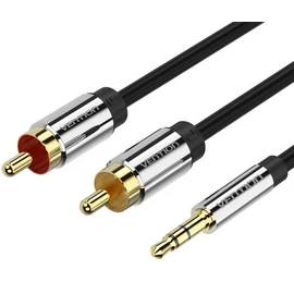 Vention 3.5mm jack/M -> 2*RCA/M,  (audio, aranyozott, fémház), 2m, kábel
