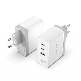 Vention USB-C*2+A (3port,GAN,100W/100W/30W,fehér), töltő