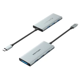 Vention USB-C -> HDMI/USB 3.0x3/SD/TF/PD (0,15m Szürke Aluminum Ötvözet) Dokkoló