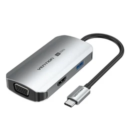 Vention USB-C -> HDMI/VGA/USB 3.0/PD (0,15m Szürke Aluminum Ötvözet) Dokkoló