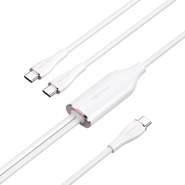 Vention USB-C 2.0/M -> 2*USB-C/M,  (5A,szilikon,fehér), 1,5m, kábel
