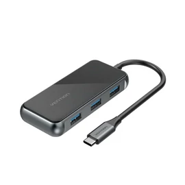 Vention USB-C -> HDMI/ USB3.0*3/PD (0,15m, szürke, tükrös felületű), Dokkoló