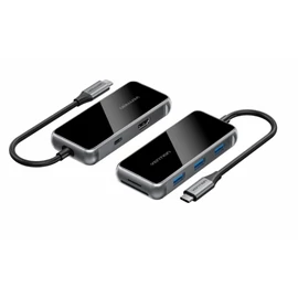 Vention USB-C -> HDMI/USB 3.0x3/SD/TF/PD (0,15m, szürke, tükrös felületű), Dokkoló