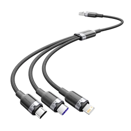 Vention USB-A 2.0/M -> USB-C/Lightning/Micro USB-B, 1,5m,(fekete,6A,3in1), kábel