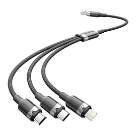 Vention USB-A 2.0/M -> USB-C/Lightning/Micro USB-B, 1,5m,(fekete,3A,3in1), kábel
