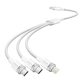 Vention USB-A 2.0/M -> USB-C/Lightning/Micro USB-B, 1,5m,(fehér,3A,3in1), kábel