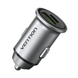 Vention USB-A+C (2port,18/20W, szürke, szivargyújtós), töltő