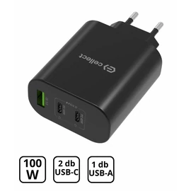 Hálózati töltő adapter gyorstöltő funkcióval 100W, Fekete