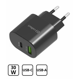 Hálózati töltő adapter PD30W/QC3.0 18W, Fekete