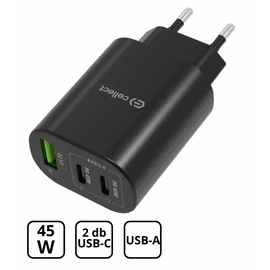 Hálózati töltő adapter gyorstöltő funkcióval 45W, Fekete