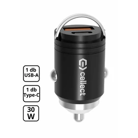 Mini autós töltő adapter gyorstöltő funkcióval 30W