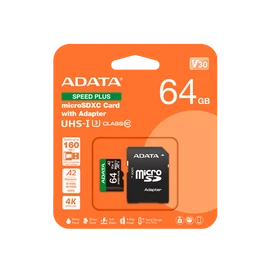 ADATA Memóriakártya MicroSDXC 64GB + Adapter SPEED PLUS UHS-I U3 (160/140)