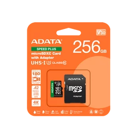 ADATA Memóriakártya MicroSDXC 256GB + Adapter SPEED PLUS UHS-I U3 (180/160)
