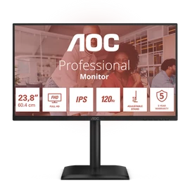 AOC IPS monitor 23,8" 24E4U 1920x1080,16:9, 300cd/m2, 4ms, VGA/HDMI/DisplayPort/4xUSB, hangszóró, 120 Hz, áll.mag.,pivot