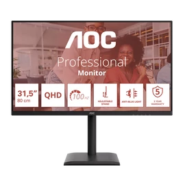 AOC IPS monitor 31,5"Q32E4U, 2560x1440,16:9, 350cd/m2, 4ms, DisplayPort/2xHDMI/4xUSB-A/1xUSB-B, hangszóró,áll.mag.,pivot