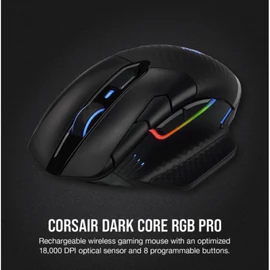 CORSAIR Vezetékes/Vezeték Nélküli Egér Gaming, DARK CORE RGB PRO, 8 programozható gomb, RGB, 18000dpi, fekete