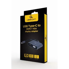 GEMBIRD adapter, USB-C - 1db HDMI 1.4 1db VGA M/F, 0,15m szürke