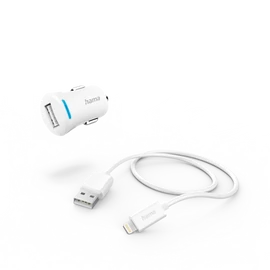 HAMA 201610, FIC E3 AUTÓS TÖLTŐ SZETT (2,4A) LIGHTNING - USB ADATKÁBELLEL, FEHÉR