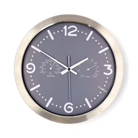 Nedis CLWA5226SS falióra, 30 cm átmérő,  rozsdamentes acél, csendes szerkezet: óra, hőmérő, páratartamom mérő