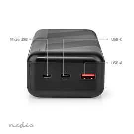 Nedis UPBKPD30000BK powerbank, hordozható külső akkumulátor, power bank 30000mAh