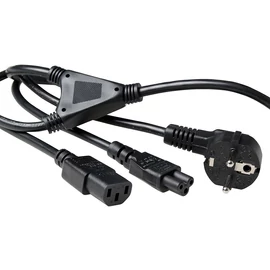 ACT Powercord split cable mains connector CEE7/7 male (angled) - 1 x C13 + 1 x C5 1,8m Black kábel