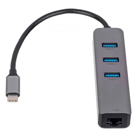 Akyga AK-AD-66 HUB USB Type-C to 3x USB 3.0 Network Card 10/100/1000 15cm hálókártya