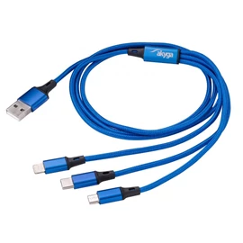 Akyga AK-USB-27 USB 3.0 A / USB Micro B / USB type C / Lightning cable 1,2m Blue kábel