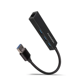 AXAGON HMA-GL3A USB3.2 multiport Hub 3-port + LAN metal black hálókártya