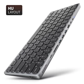 AXAGON HMC-KB-HU USB-C 5Gbps Keyboard 9in1 Hub Silver HU billentyűzet