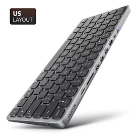 AXAGON HMC-KB-US USB-C 5Gbps Keyboard 9in1 Hub Silver US billentyűzet