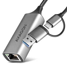 AXAGON ADE-TXCA USB-C + USB-A Gigabit Ethernet Adapter Grey hálókártya
