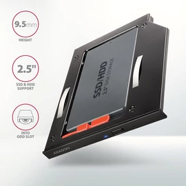 AXAGON RSS-CD09 ODD – 2,5" SATA SSD/HDD Caddy 9,5mm Black mobilrack / beépítő keret