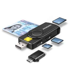 AXAGON CRE-SMP2A USB-A + USB-C 4-slot Smart card PocketReader Black kártyaolvasó