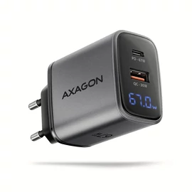 AXAGON ACU-PQ67D PD3.0 & QC4+ 2xOUTPUTS LCD display wall charger 67W Black töltő