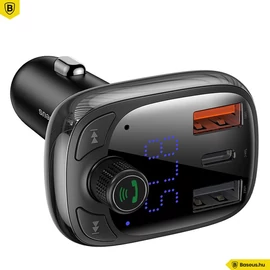 Baseus T Type S-13 Car Charger with FM Transmitter Black töltő