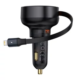 Baseus Enjoyment Pro Car Charger U+Retractable iPhone Cable 55W Black töltő