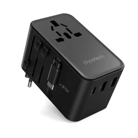 Choetech  PD5022 70W EU/US/AUS/UK Travel Adapter with Built-in USB-C Cable Black töltő