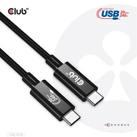Club3D USB4 Gen2x2 Type-C Bi-Directional USB-IF Certified 4K60Hz Data 20Gbps PD 240W(48V/5A) EPR M/M Cable 2m Black kábel
