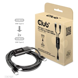 Club3D USB Type-C, Y charging cable to 2x USB Type-C max. 100W 1,83m Black kábel