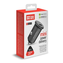 ColorWay Autós töltő 1USB (Power Delivery Port USB Type-C (20W) Grey
