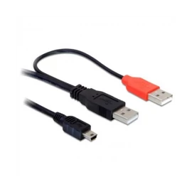 DeLock Cable 2 x USB2.0-A male > USB mini 5-pin 1m Black kábel