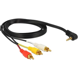 DeLock Cable Stereo jack 3.5mm 4 pin male angled > 3x RCA male 1,5m kábel