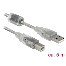 DeLock USB 2.0 Type-A male > USB 2.0 Type-B male 5m Transparent Cable kábel