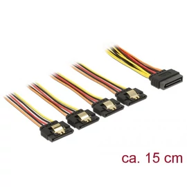 DeLock SATA 15 pin power plug with latching function > SATA 15 pin power receptacle 4x straight 15cm cable kábel