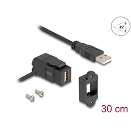 DeLock Keystone Module USB 2.0 Type-A panel mount female 45° angled to Type-A male with 30cm cable Black kábel