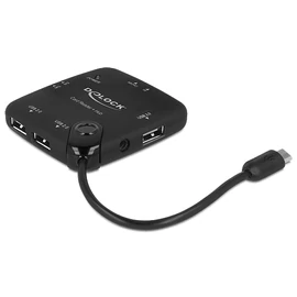 DeLock Micro USB OTG Card Reader + 3 port USB Hub Black kártyaolvasó