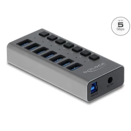DeLock External USB 5 Gbps HUB with 7 Ports + Switch Grey usb hub